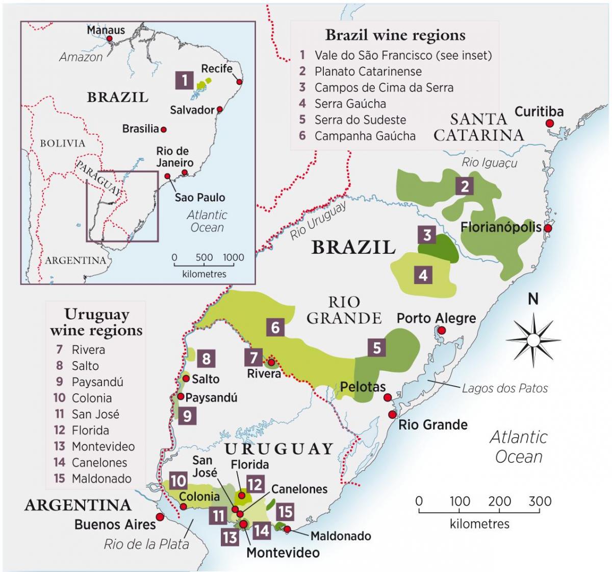 Zemljevid Urugvaj vino