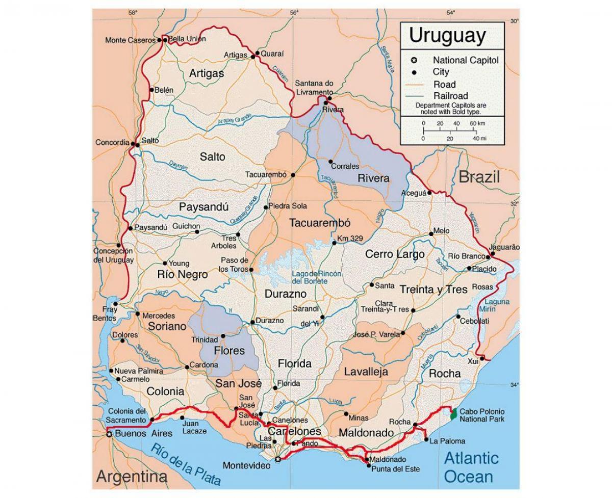 Zemljevid Urugvaj z citie